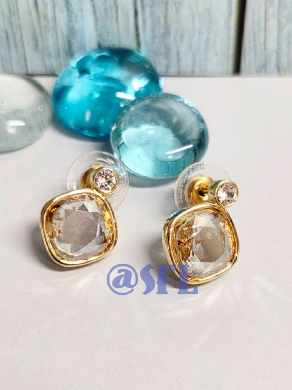 Swarovski Facet Cut Pierced Earrings Gold Tone Clear Stones Whimsical Studs Rare